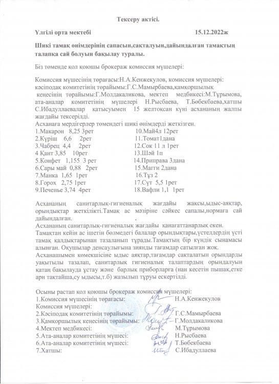 Шикі тамақ өнімдерінің сапасы
